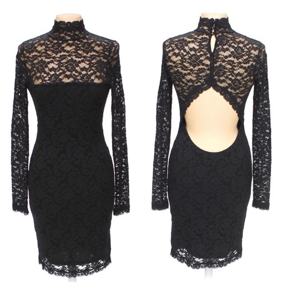 Moda International Dresses & Skirts - OPEN BACK LACE FIGURE HUGGING SHEER DRESS